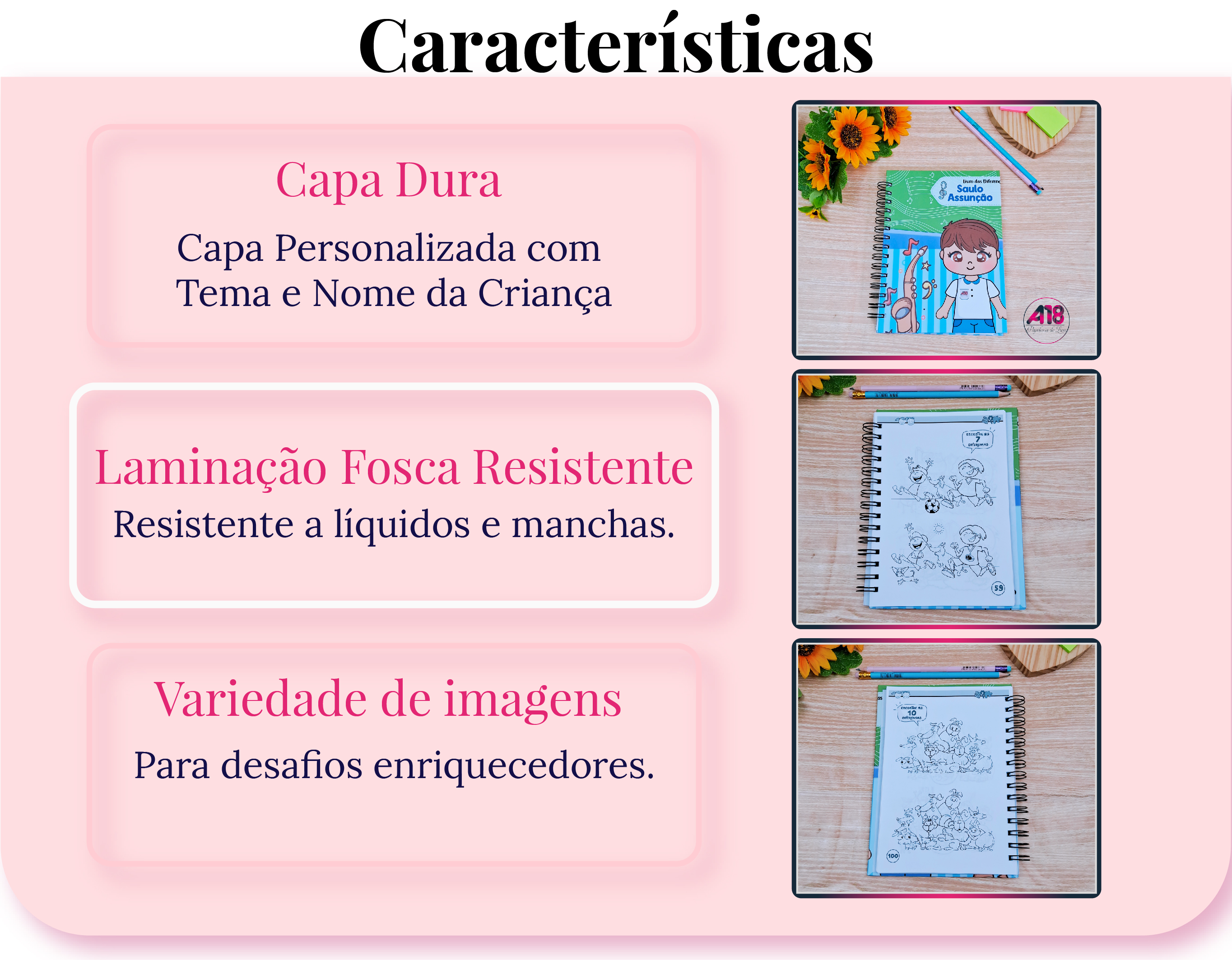 Desperte a mente curiosa do seu filho com nosso Caderno de Encontre as Diferenças da Arte 18 Papelaria de Luxo. Projetado para desenvolver habilidades de observação, concentração e raciocínio crítico, este caderno oferece desafios educativos enquanto se diverte. Transforme o aprendizado em uma jornada estimulante